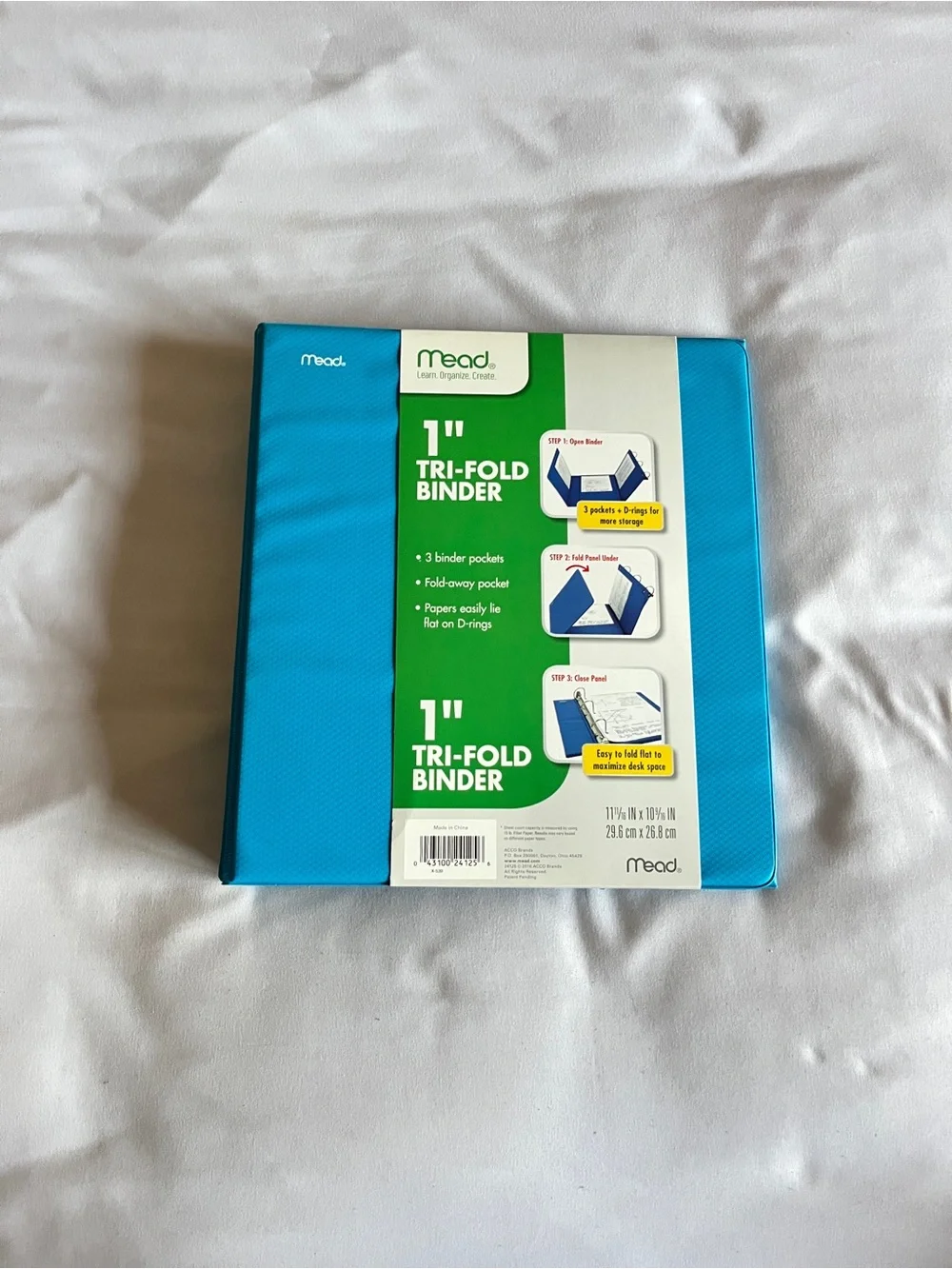 Mead Blue 1 Inch Tri-Fold 3 Ring Binder D-Rings 225 Sheet Capacity New